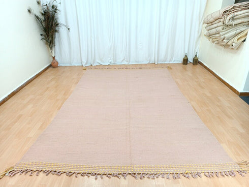 Salmon Flat-Weave Moroccan Rug | Kilim Boho Wool Carpet